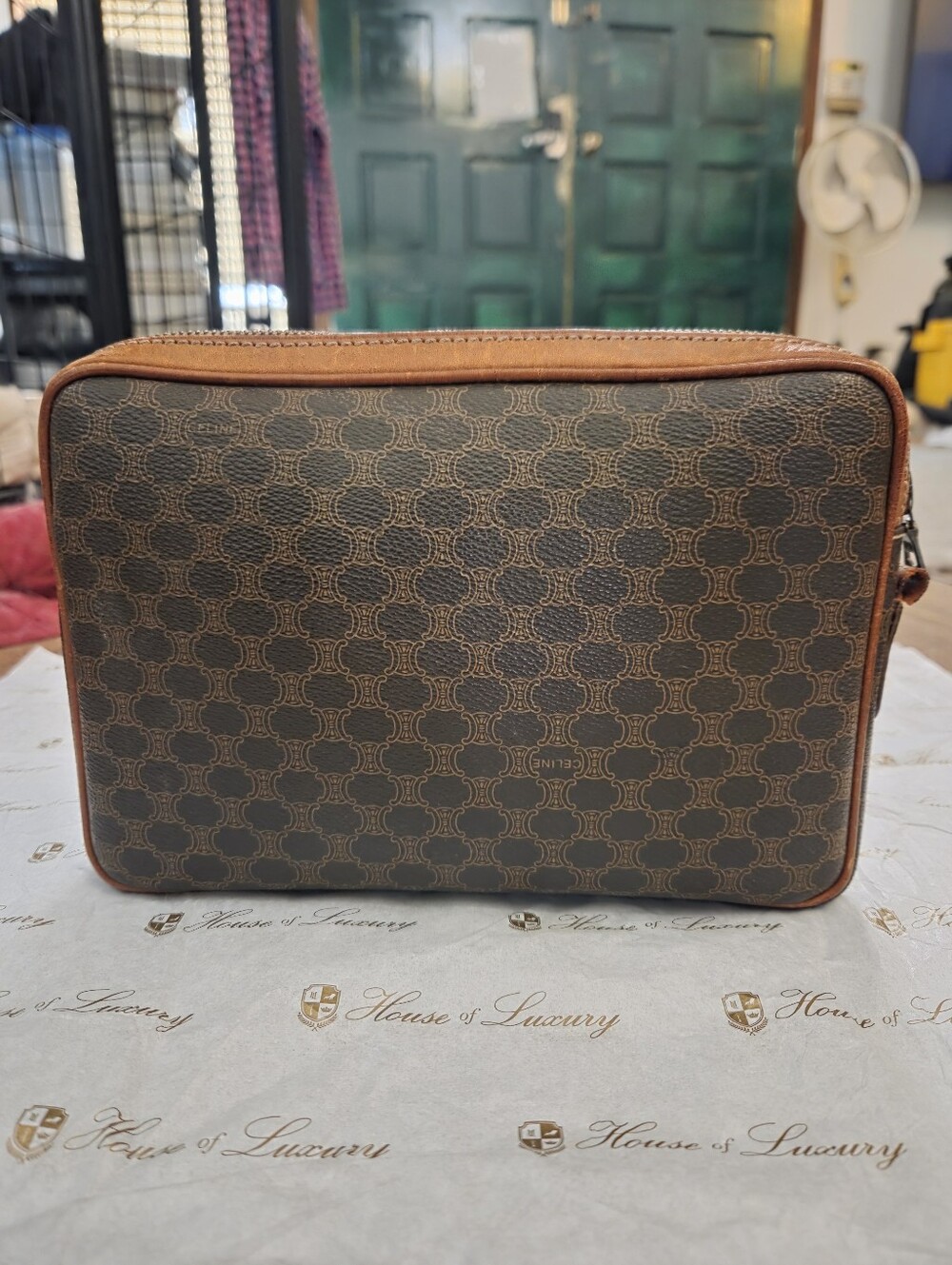 Vintage Authentic CELINE Paris Macadam Clutch Pouch - Brown Triomphe Coated Canv